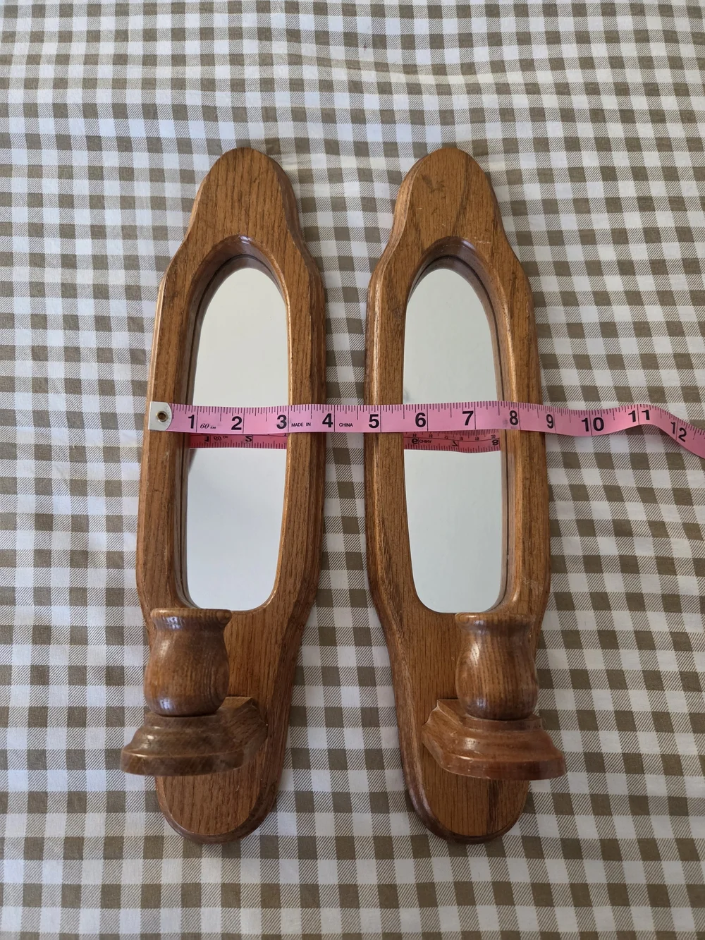 Vintage Oak Wall Sconces with Mirror, Swt Of Two